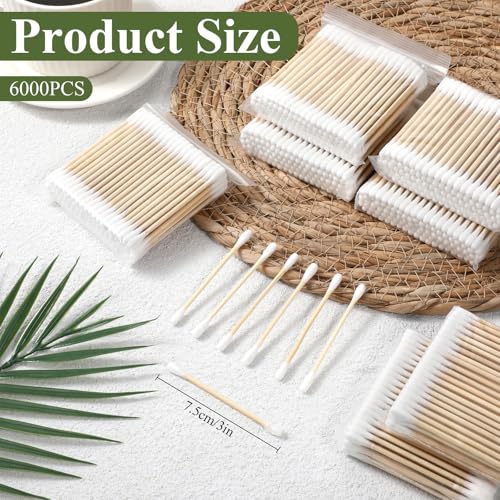 SHENLIU 6000 Count Bamboo Cotton Swabs - Double-Tipped Buds for Ear & Makeup