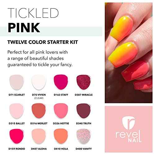 Revel Nail Dip Powder Nail Kit, 12 Pink & Red Shades, Chip Resistant Dip Powder for Nails with Vitamin E and Calcium, DIY Manicure Set, Made in USA