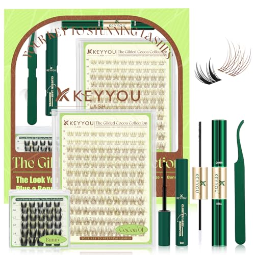 KEYYOU Brown Velure Lash Clusters Kit with Bonus Black Lashes - 150pcs