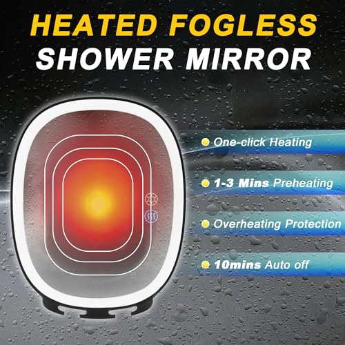 Fogless Heated Shower Mirror with LED Lights & 5000mAh Battery