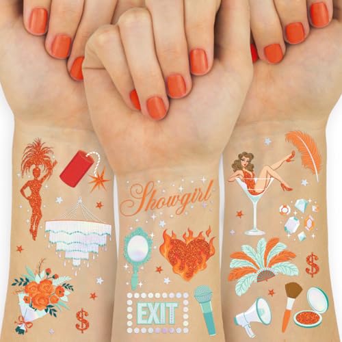 xo, Fetti Showgirl Tattoos - 64 Temporary Tattoos | Bachelorette Party, Life of a Birthday Girl, Glitter Tattoos Party Accessory, Vegas, Casino