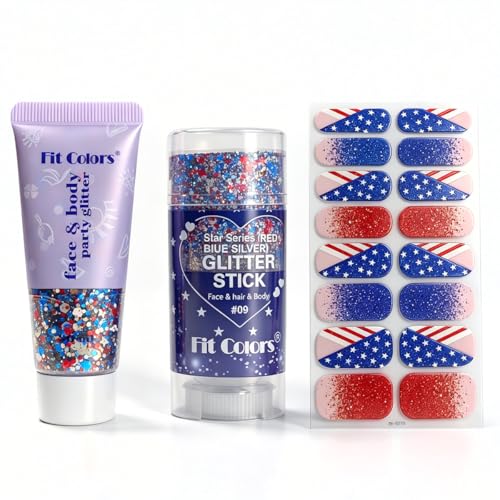 SAM SUGAR Patriotic Glitter Set - Face, Body & Nail Strips