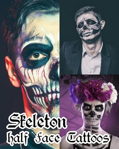 Halloween Skeleton Half Face Temporary Tattoos Kit with Remover