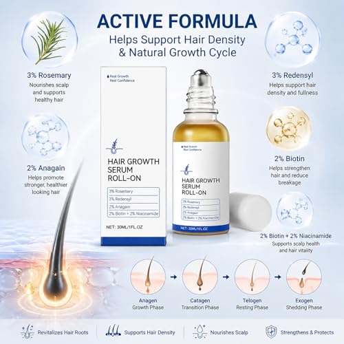 Hair Growth Serum Roll-On with Rosemary - Strengthens Roots & Supports Hairline