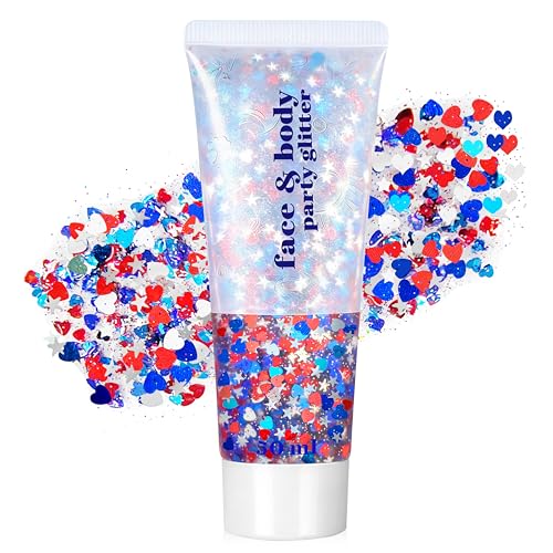 Go Ho Patriotic Red White and Blue Body Glitter Gel for 4th of July
