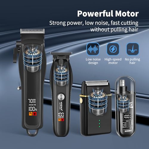 HIENA PRO Cordless Hair Clippers Set for Men - Professional Beard & Hair Trimmer with LED Display