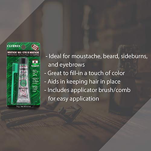 Clubman Mustache Wax for Men ? Brown Moustache Wax with Brush & Comb, Strong Hold, 0.5 oz x 3 Pack