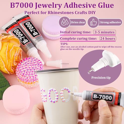TINKRSTUFF Resin Jelly Rhinestones with Glue – Light Pink AB Flatbacks 2 Box Kit (1 Small Pack + 3x10ml Glue) for DIY Tumblers, Nails, Clothing