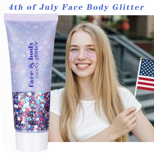 Patriotic Red White and Blue Body Glitter for 4th of July