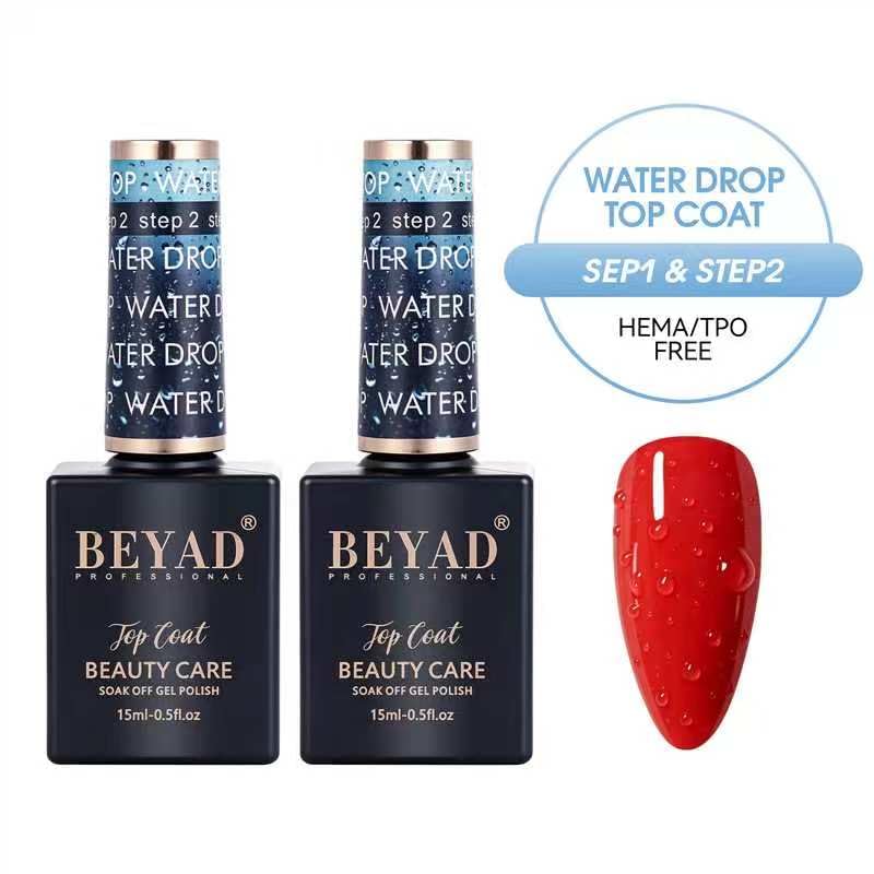 Beyad 2Pcs Water Drop Gel Top Coat 3D Effect Nail Art Glossy Finish Clear