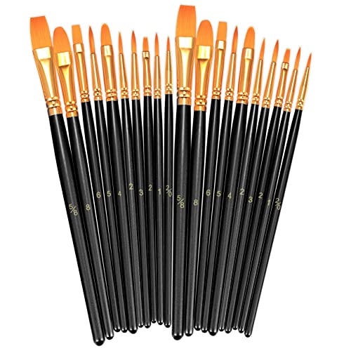 BOSOBO Paint Brushes Set, 10 Pieces Round Pointed Tip Paintbrushes Nylon Hair Artist Acrylic Paint Brushes for Acrylic Oil Watercolor, Face Nail Body Art, Miniature Detailing & Rock Painting, Black