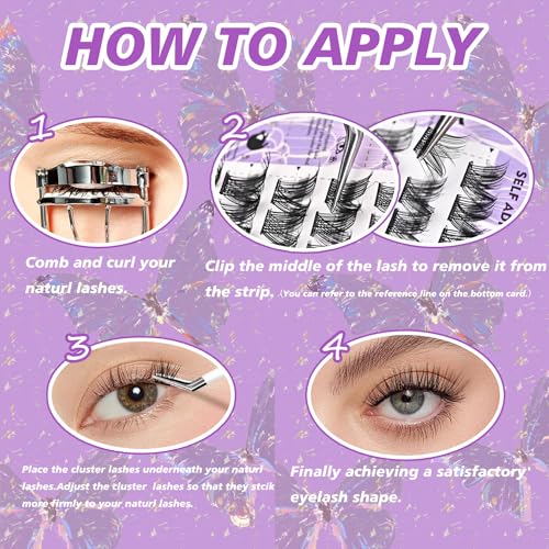MayIFindYou New 2024 Self Adhesive Eyelashes 48Pcs Reusable Press On Lashes No Glue Needed Self Adhesive Lash Clusters Pre-Glued Eyelashes DIY Lash Extension for Beginners (D-8-16MIX, A01 Ragdoll)