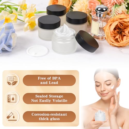 2 oz Glass Jars with Lids, Round Airtight Cosmetic Jars with Inner Liners, Empty Containers for Lotions, Ointments, Candle Making, Creams, DIY Projects (24 Pack, Clear Frosted)