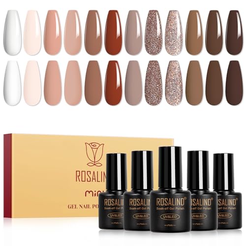 ROSALIND Nude Brown Gel Nail Polish Set, 12 Colors