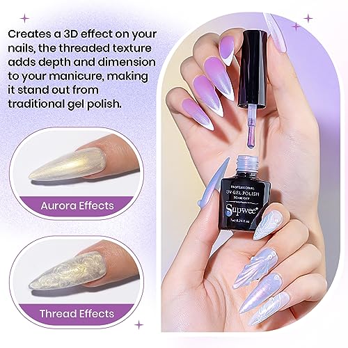 SUPWEE Pearl Gel Nail Polish - 12 Colors Shimmer Mermaid Nail Gel Polish White Pink Blue Iridescent Nail Polish Gel Soak Off UV Gel for Nail Art Polish DIY at Home