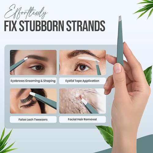 Olive Fog Professional Slant Tip Tweezers - Stainless Steel Eyebrow & Facial Grooming Tool