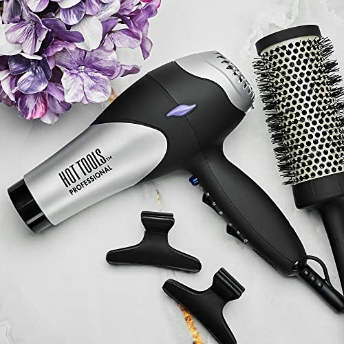 Hot Tools Pro Artist Turbo Styling Hair Dryer | Lightweight and Quiet, Silver/Black, 1 Count (Pack of 1)