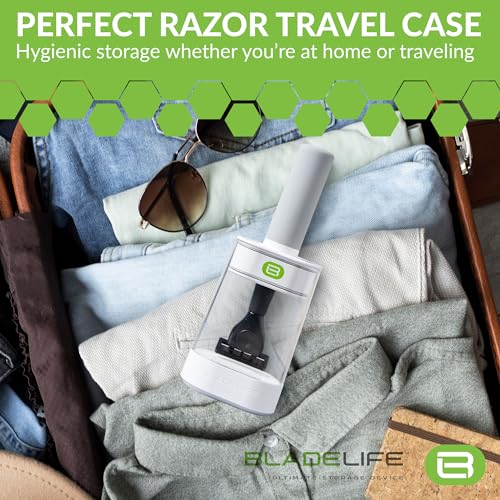 BLADELIFE 2024 New Model: Razor Holder and Stand Dark Grey - Fits All Leading Razors - Doubles the Life of Your Blade - Deluxe Razor Case Keeps Blades Sharper for Longer