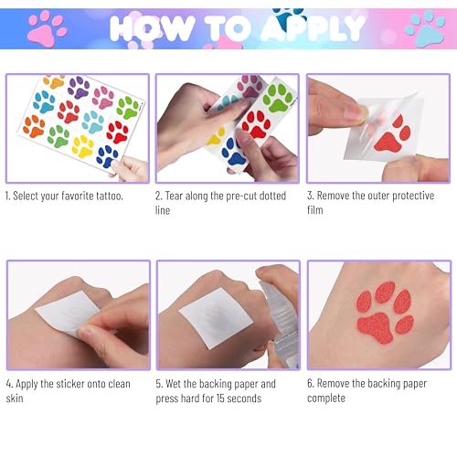96 Paw Print Temporary Tattoos for Kids | Waterproof Fake Tattoo Stickers