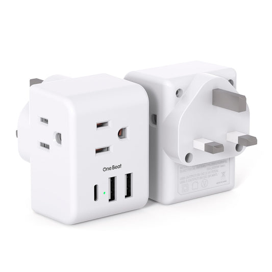 2 Pack US to UK Ireland Travel Plug Adapter, Type G Power Plug Adapter with 3 Outlets 3 USB Ports(1USB C), European Travel Plug Adapter for USA to England London Scotland British Qatar Irish Hongkong