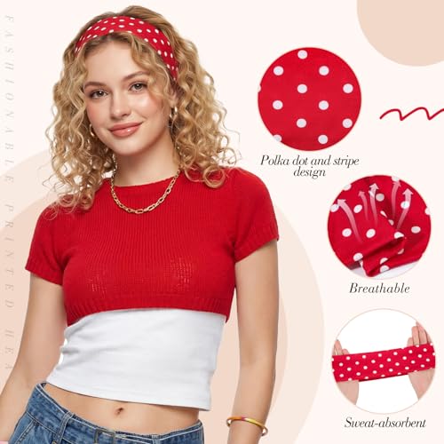 8 Pack Polka Dot Y2K Headbands for Women | Non-Slip