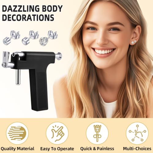 Self Ear Piercing Gun Kit with 12 CZ Ear Studs for Home Use