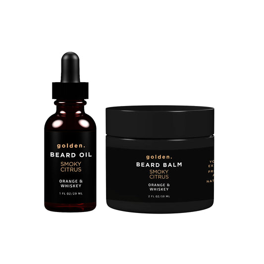 Golden Grooming Beard Bundle for Black Men | Natural Beard Growth Kit with Shea Butter (Regular, Smoky Citrus)