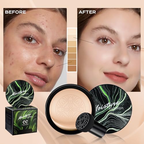 Mushroom Head Air Cushion CC Cream - Tattoo Cover up BB Cream Foundation Makeup Moisturizing Concealer Long-Lasting, Cushion Foundation Full Coverage Self Adjusting (2 PCS Natural)