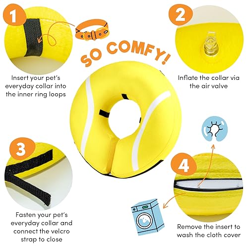 BENCMATE Protective Inflatable Collar for Dogs and Cats - Soft Pet Recovery Collar Does Not Block Vision E-Collar (Small, Tennis)