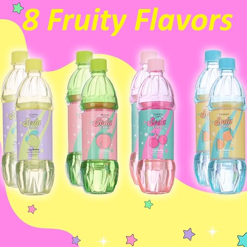 8pc Pop Gloss Soda Bottle Lip Balm Set - Fruity Flavors