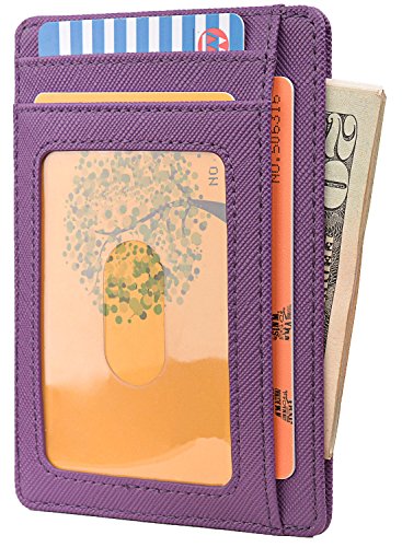 Buffway Slim Minimalist Front Pocket RFID Blocking Leather Wallets for Men and Women - Cross Purple