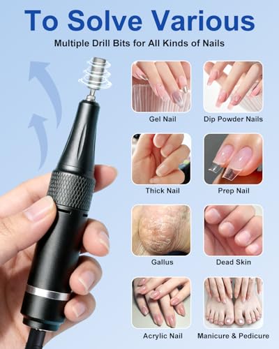 Cordless Nail Drill Kit 35000RPM with LCD Display & 14 Bits