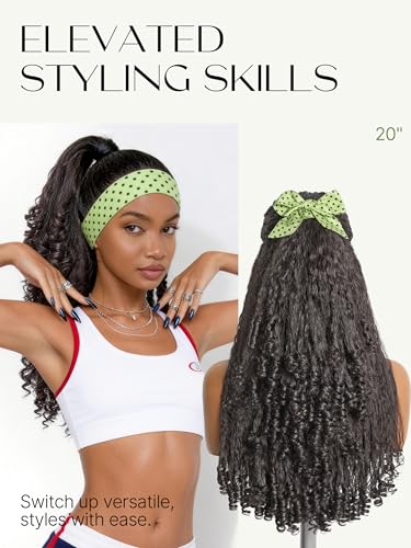 Frodio Natural Black 20-Inch Kinky Curly Half Wig, Glueless, 200% Density