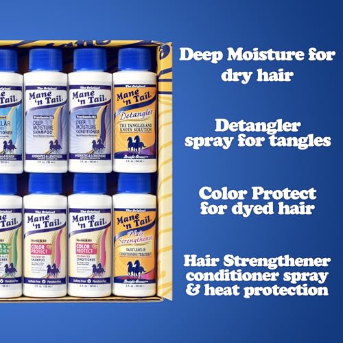 Mane 'n Tail Brand Sampler Trial Size Shampoos Conditioners and Detanglers to Cleanse Strengthen and add Moisture to Hair 15 Piece Set