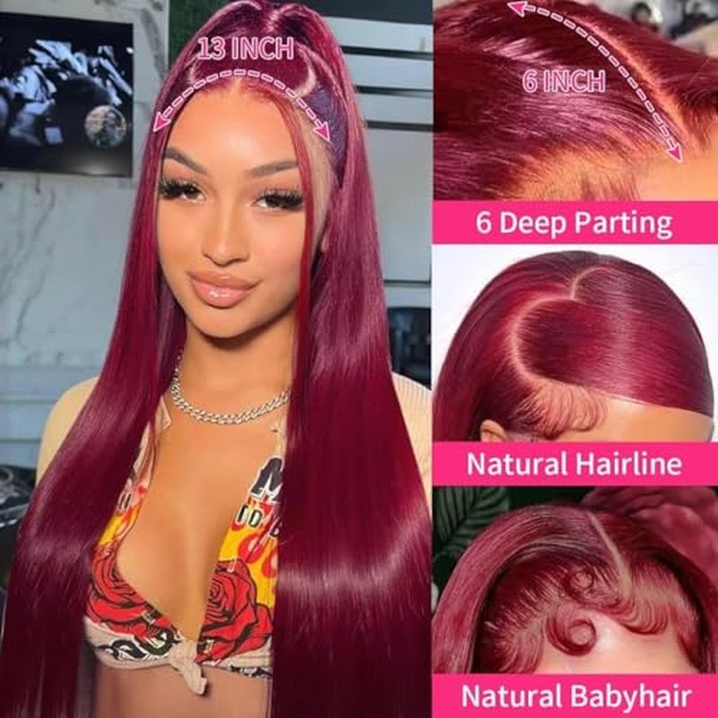 18in 99J Burgundy Lace Front Wig 200% Density 13x6 HD