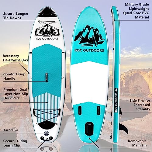 Roc Inflatable Stand Up Paddle Boards 10 ft 6 in with Premium SUP Paddle Board Accessories, Wide Stable Design, Non-Slip Comfort Deck for Youth & Adults (Teal)