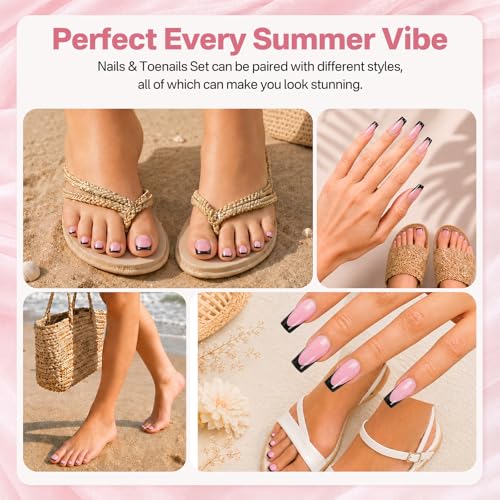 French Tip Press On Nails Set - 60Pc Medium Square