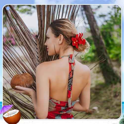 10 Pcs Hawaiian Flower Hair Clips for Women, Plumeria Hibiscus Hair Clips, Artificial Flower Clips 3.5 Inch Hair Accessories for Vacation Party Beach Seaside