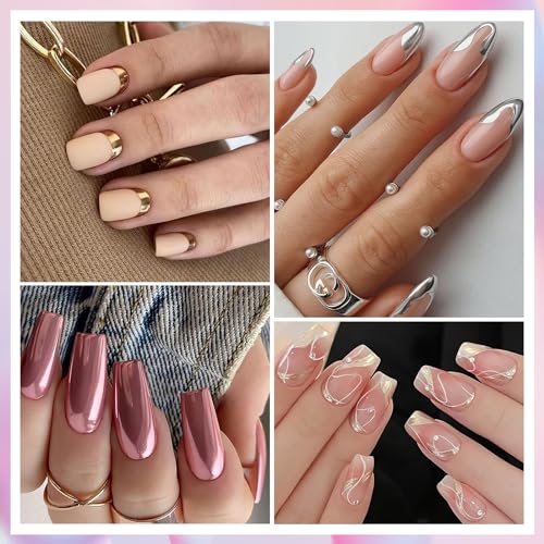 Gold Silver Chrome Nail Powder, White Pearl Aurora Mermaid Iridescent Holographic Unicorn Chrome Powder for Nails, Metallic Mirror Rose Gold Champagne Nail Chrome Powder Pigment Foil Flakes