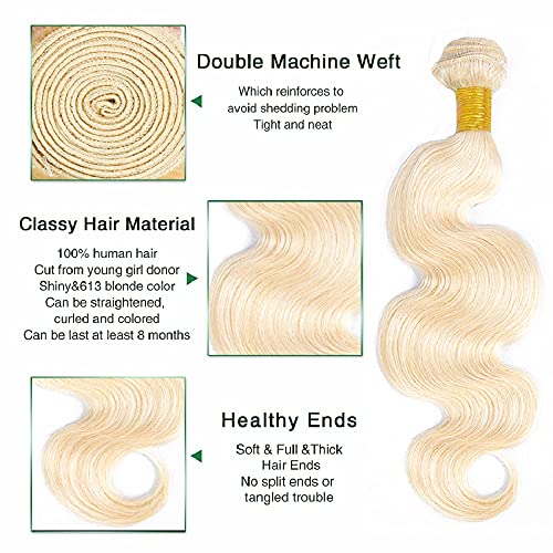 Freiuoke 613 Body Wave Blonde Human Hair Bundle - 3 Pack (18, 20, 22 Inch)
