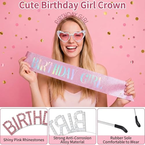 Birthday Girl Sash, Crown & Sunglasses Set - Pink Princess Tiara