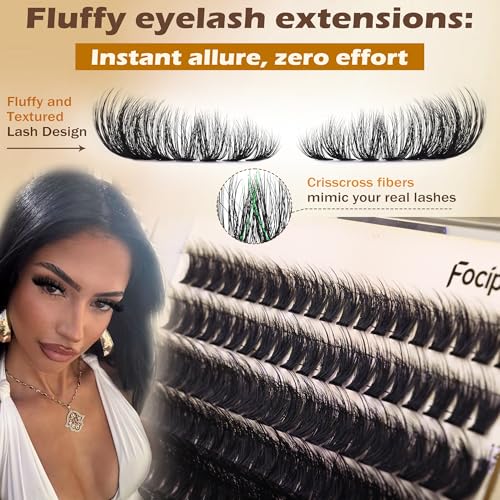 Focipeysa Lash Extension Kit Thick Eyelash Extension Kit 10-18mm Fluff Volume Lash Clusters 200D Individual Eyelashes Kit with Lashes Bond, Lashes Remover, Lash Tweezers, DIY Lash Extension