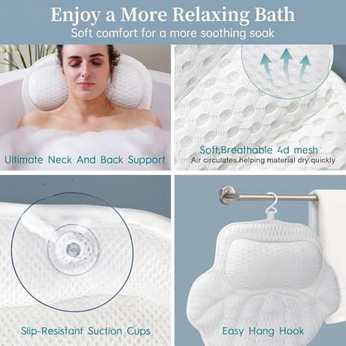 Spa Bath Pillow with 4D Air Mesh & 6 Suction Cups