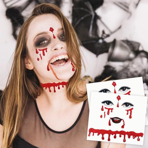Bloody Halloween Face Gems, Self-Adhesive Red Rhinestone Stickers
