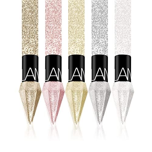 Glitter Liquid Eyeliner, 5 Colors Eyeliner Colorful Set, Shimmer Metallic Silver White, Gold Sparkling Eye Liner, Long Lasting Flare Eye Liner Liquid, Diamond Eye Makeup Set