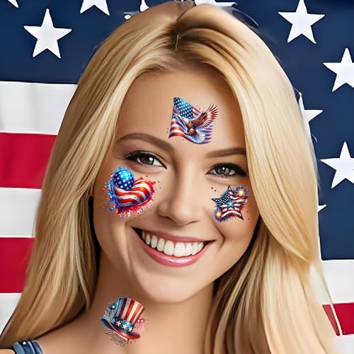 49 Pcs 4th of July Temporary Tattoos Waterproof American Patriotic