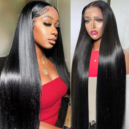 OOVVDA 28 Inch Black Lace Front Wigs Human Hair 13x6 HD Lace 200 Density