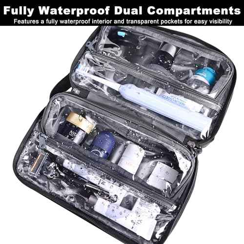 Toiletry Bag for Men, YKK Zippers Hanging Bathroom Shower Hygiene Bag with Metal XXL Swivel Hook, Big Comparment, Waterproof for Travel Accessories