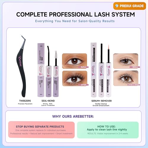 Dorisue Luxury 8-Founction(3 Upper + 1 Lower) Cluster Lashes Kit with Eyelash Growth Serum - 168PCS Complete System (, Bond Seal Remover, Hypoallergenic Waterproof Professional Set