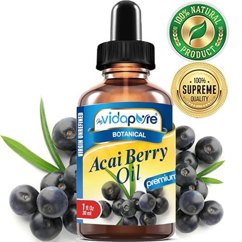 MYVIDAPURE Pure ACAI BERRY OIL Virgin Unrefined Wild Growth Raw Undiluted Brazilian for Skin, Hair, Lip and Nail Care (1 Fl Oz)